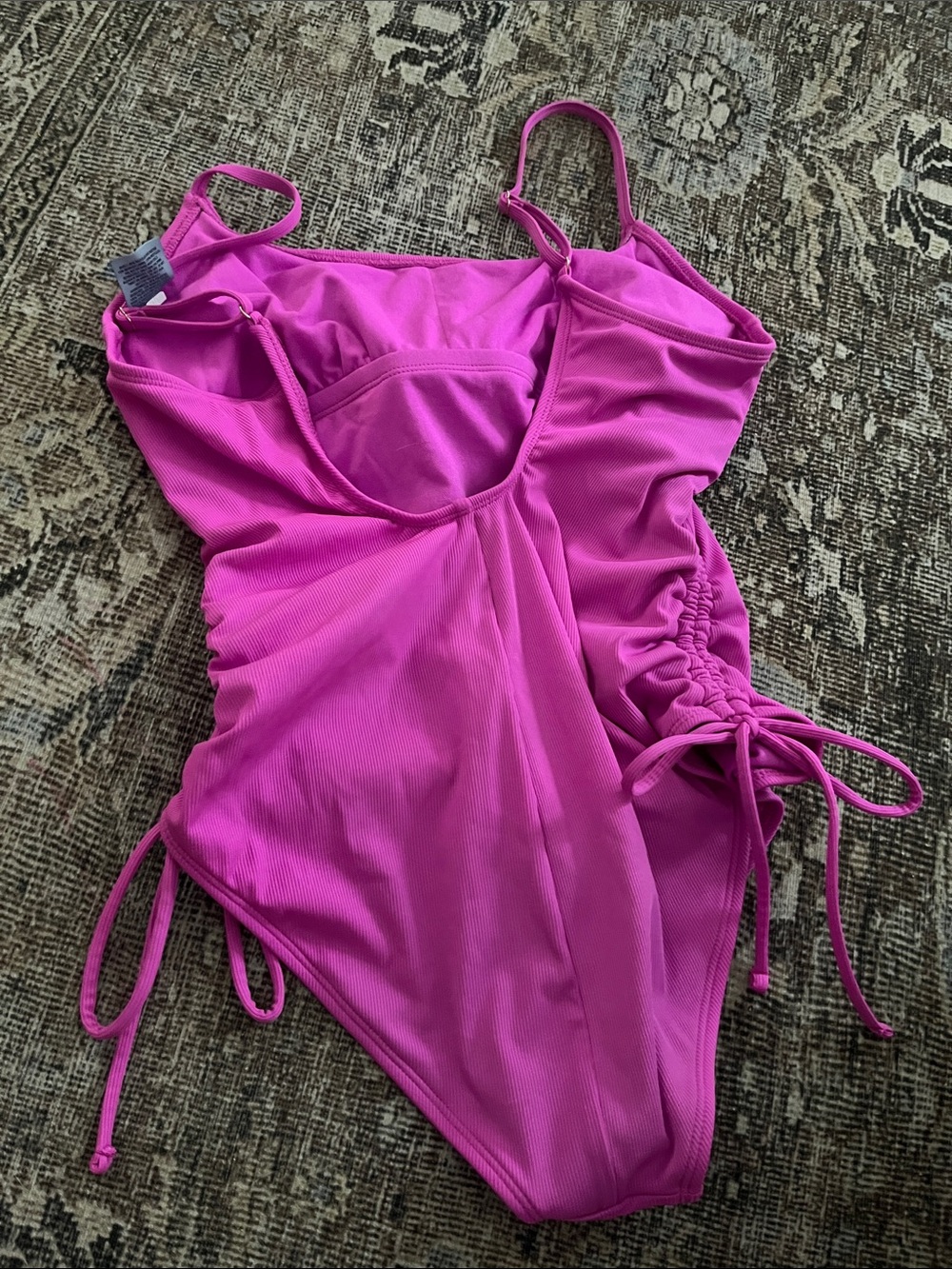 Bright Magenta One-Piece Swimsuit with Side Ties shade and shore medium NWOT - Picture 2 of 3